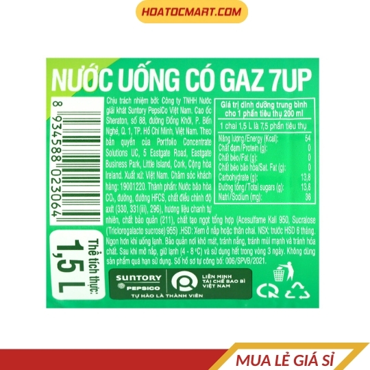 Nước ngọt 7 Up vị chanh 1.5 lít