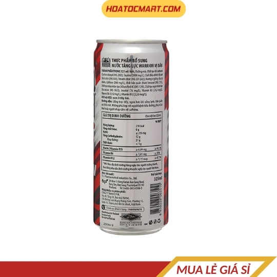 lon nước tăng lực Warrior hương dâu 325ml
