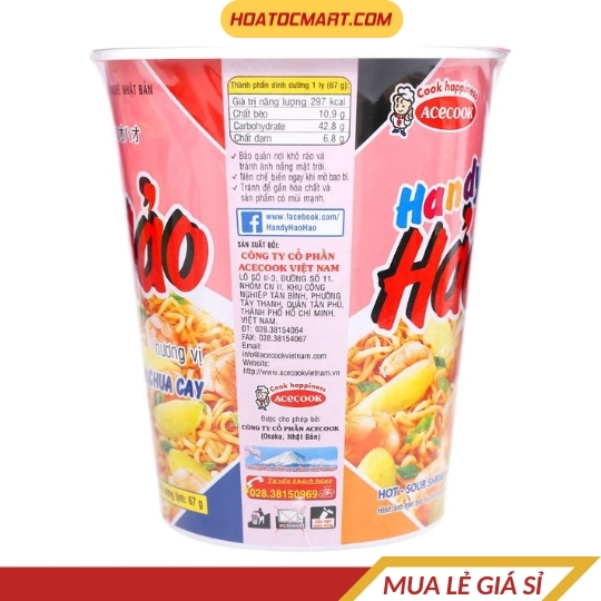 Thùng 24 ly mì Handy Hảo Hảo tôm chua cay 67g  Acecook