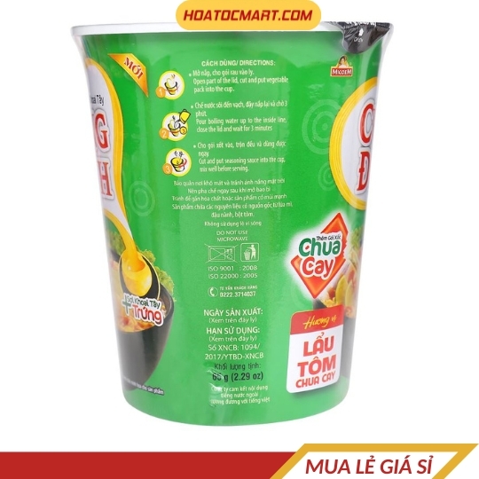 Thùng 24 ly mì khoai tây Cung Đình lẩu tôm chua cay 65g