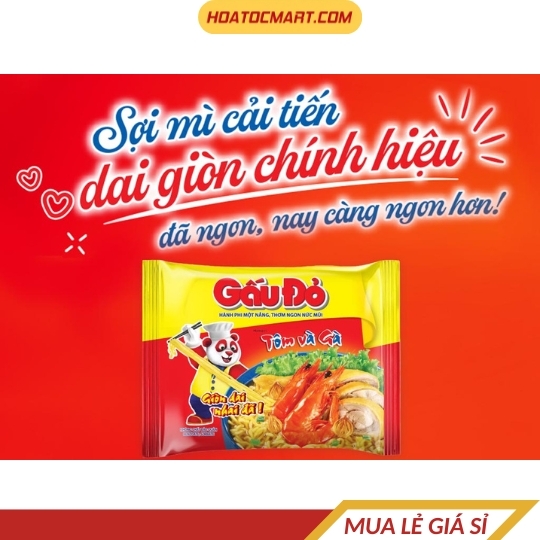 Thùng 30 gói mì Gấu Đỏ tôm và gà 63g