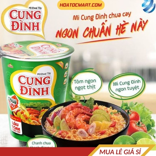 Thùng 24 ly mì khoai tây Cung Đình lẩu tôm chua cay 65g